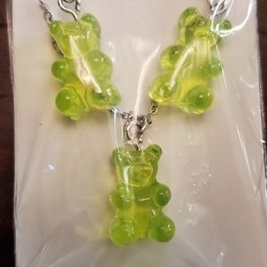 Green gummy bear earring and necklace set